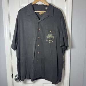 Carribean Button Up XL Mens Shirt Charcoal Gray Pineapple Palm Tree Short Sleeve